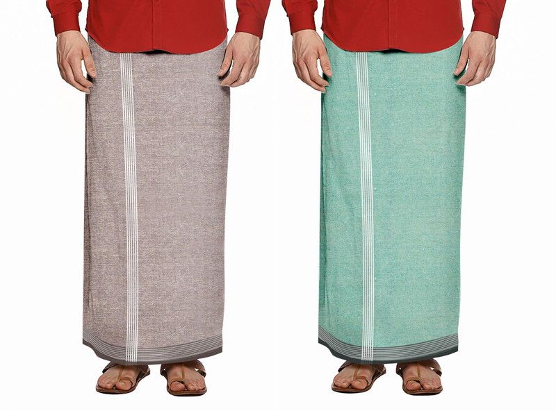 Gonaturs Striped Brown, Light Green Lungi