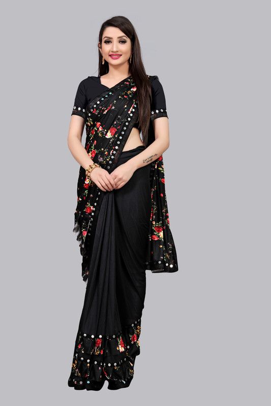 Embellished Fashion Georgette Saree  (Black)