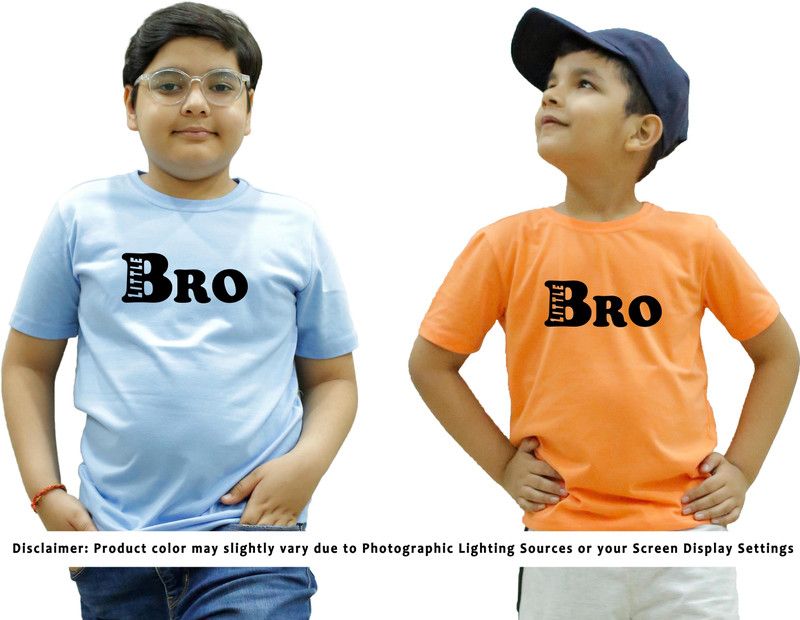 Boys Printed Cotton Blend T Shirt  (Orange, Pack of 2)