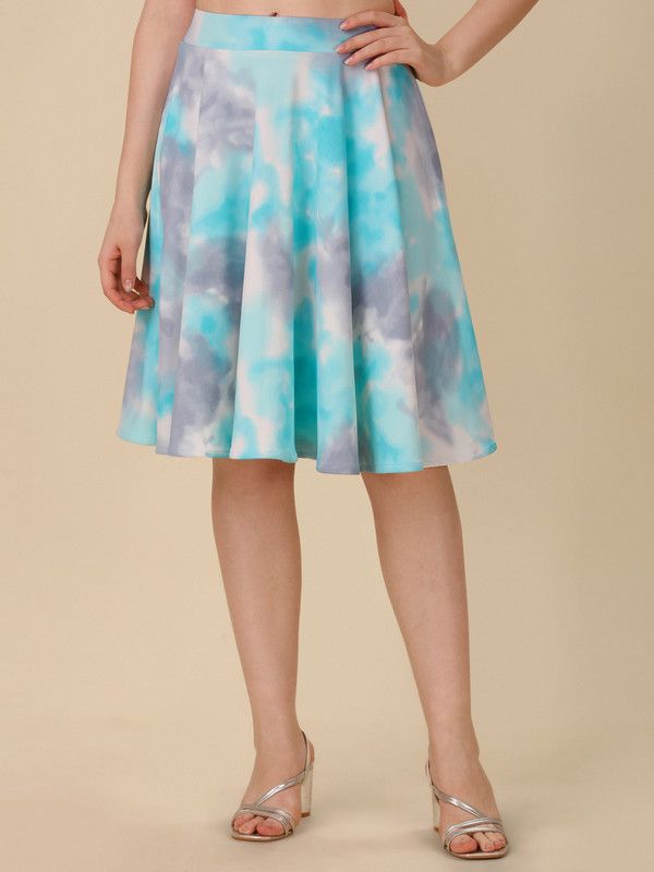 Women Dyed Flared Light Blue Skirt