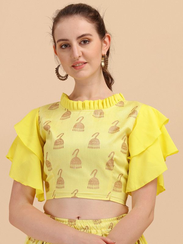 Party Layered Printed Women Yellow Top