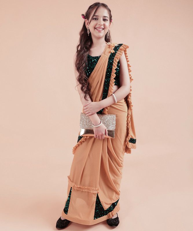 Self Design Bollywood Lycra Blend Saree  (Mustard)