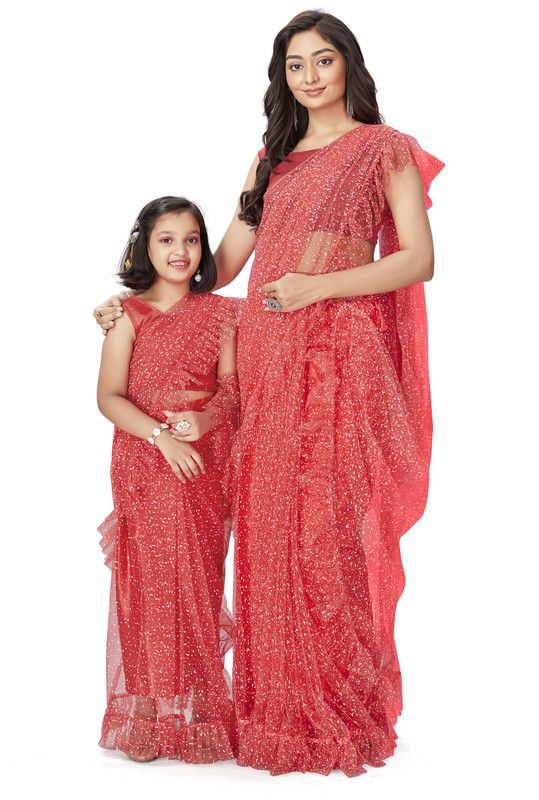 Bollywood Net Saree  (Pack of 2, Pink)
