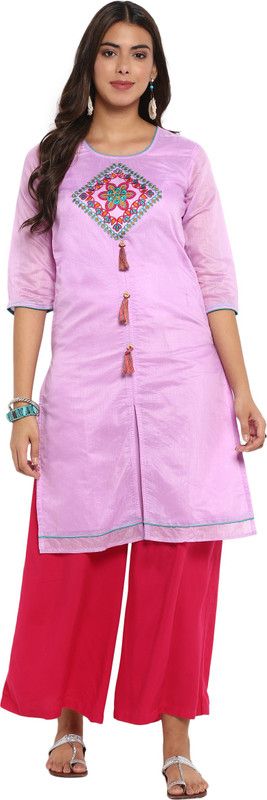 Women Solid Chanderi Straight Kurta  (Purple)
