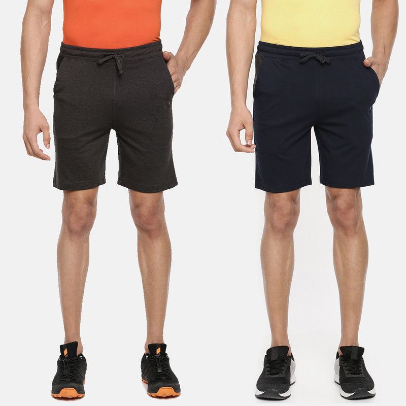 Pack of 2 Solid Men Multicolor, Blue Bermuda Shorts