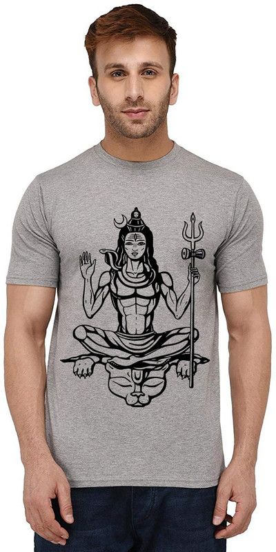 TS-GRY-MD-0591 Men Graphic Print Round Neck Pure Cotton Grey T-Shirt