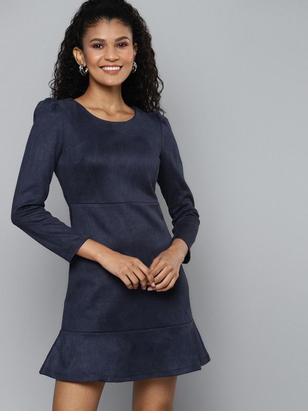 Women Peplum Dark Blue Dress