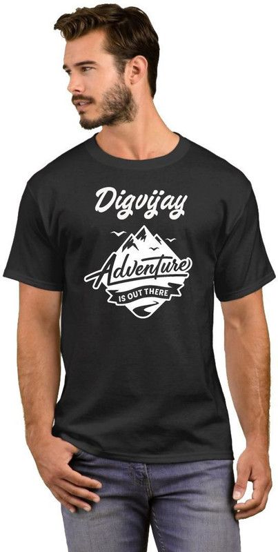 Digvijay Adventure Is Out There Men Typography Round Neck Cotton Blend Black T-Shirt