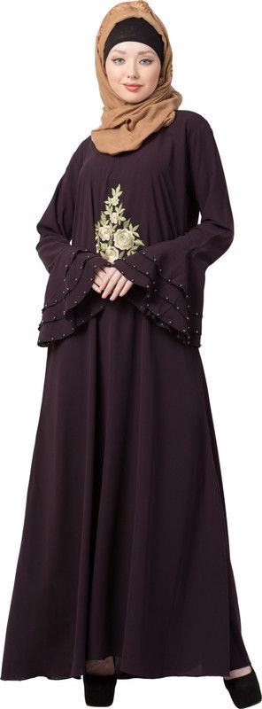 MRC MRC9031 Crepe Solid Abaya With Hijab  (Purple)