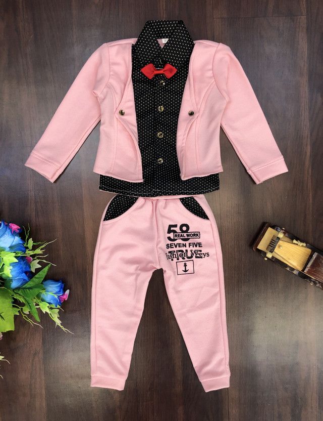 Baby Boys Party(Festive) Blazer Pant  (Pink)
