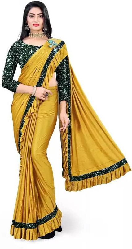 Bollywood Lycra Blend Saree  (Yellow)
