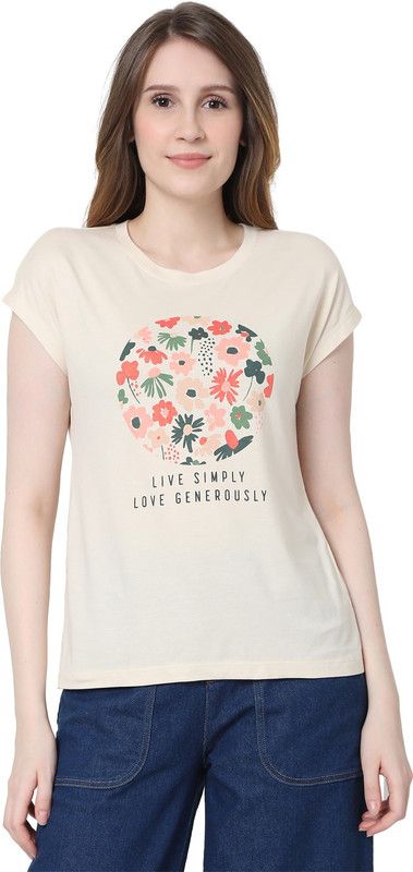 Women Floral Print Round Neck Cotton Blend Multicolor T-Shirt