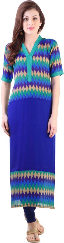 Women Geometric Print Cotton Rayon Straight Kurta  (Blue)