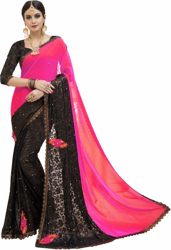 Embroidered, Embellished Bollywood Silk Blend, Cotton Blend Saree  (Multicolor)