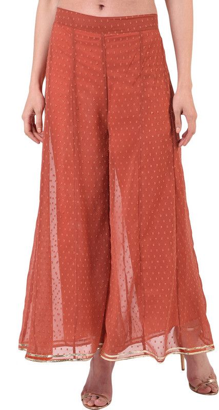 Women Flared Orange Georgette Trousers