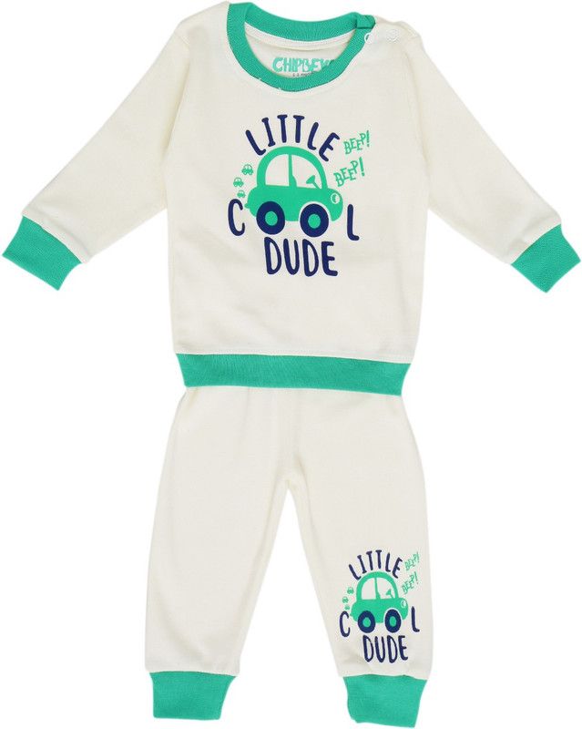 Boys & Girls Casual Top Track Pants  (White)