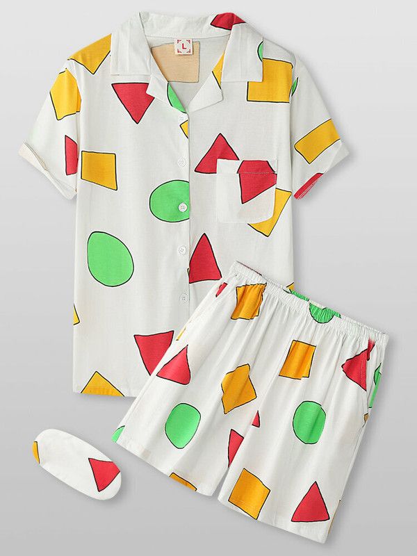 Women Printed White Top & Shorts Set