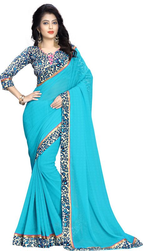 Geometric Print Bollywood Chiffon Saree  (Blue)