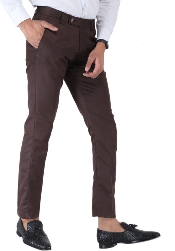 Men Regular Fit Brown Viscose Rayon Trousers