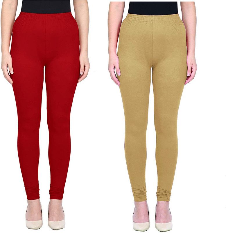 Churidar Length Ethnic Wear Legging  (Red, Beige, Solid)