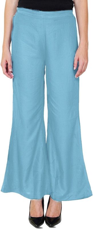 Women Relaxed Light Blue Cotton Blend Trousers