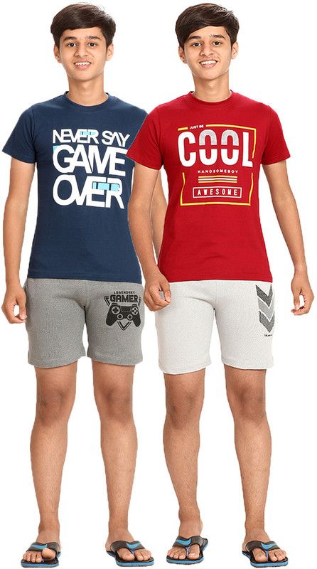 Baby Boys Printed Pure Cotton Kids Nightwear  (Dark Blue Pack of 2)