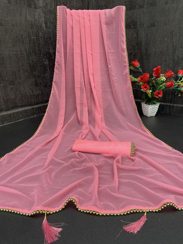 Applique Bollywood Georgette Saree  (Pink)