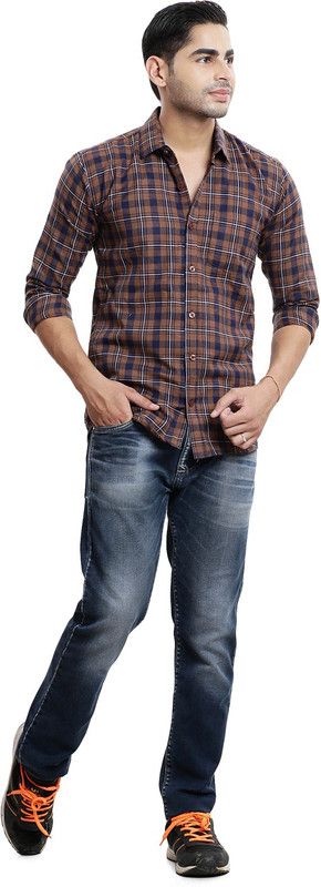 Men Slim Fit Checkered Slim Collar Casual Shirt