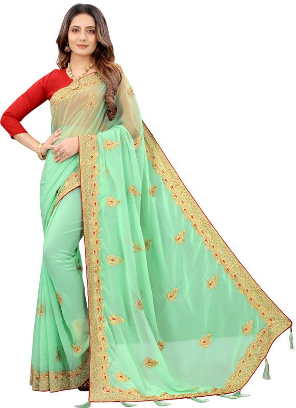Woven Bollywood Georgette Saree  (Green)