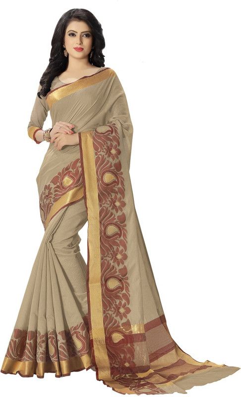 Printed, Self Design Bollywood Silk Blend, Cotton Blend Saree  (Red, Beige)