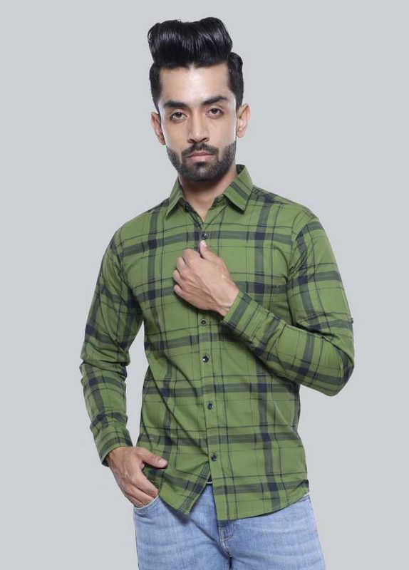 Men Checkered Casual Green Shirt