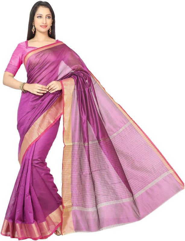 Solid/Plain Chanderi Chanderi Saree  (Purple)