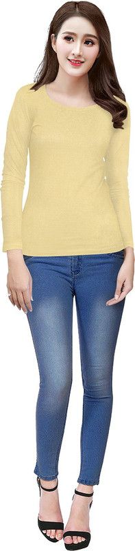 Casual Regular Sleeves Self Design, Solid Women Beige Top