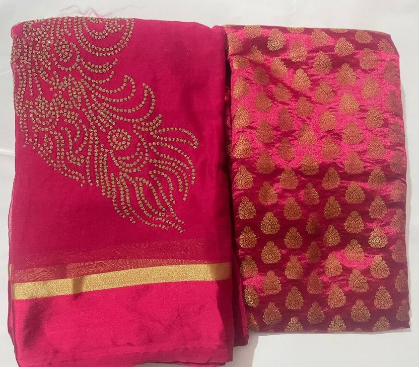 Embellished Bollywood Chiffon Saree  (Magenta)