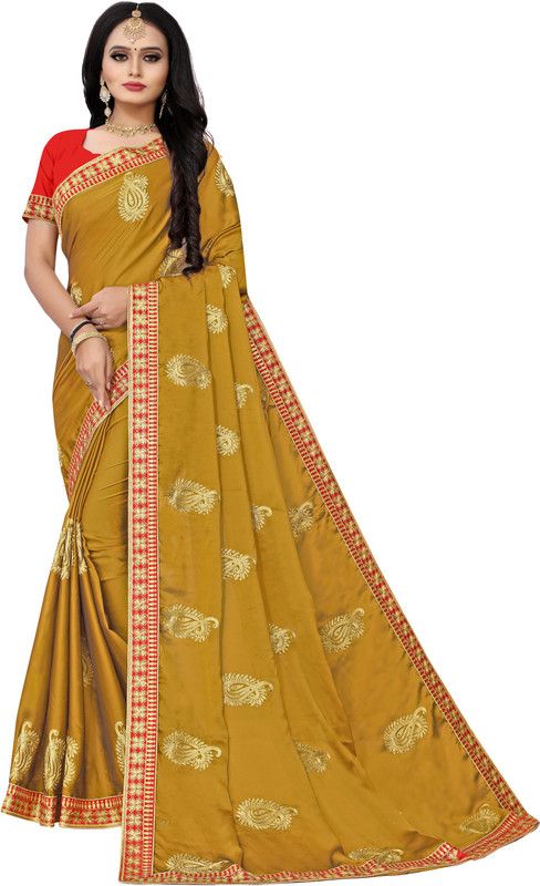 Embroidered Bollywood Silk Blend, Polyester Saree  (Yellow)