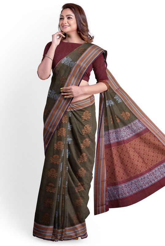 Printed Daily Wear Cotton Silk Saree  (Brown)