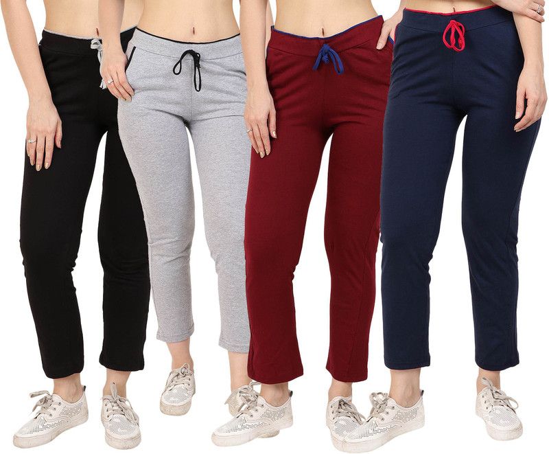 Pack of 4 Women Colorblock Black, Grey Track Pants