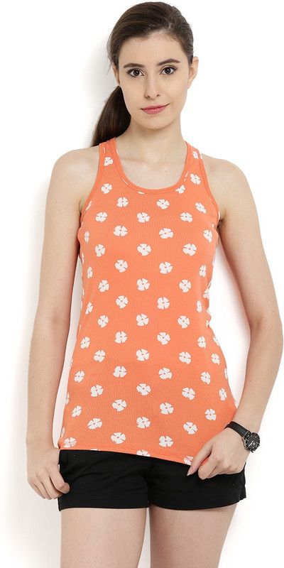 Casual Sleeveless Floral Print Women Orange Top