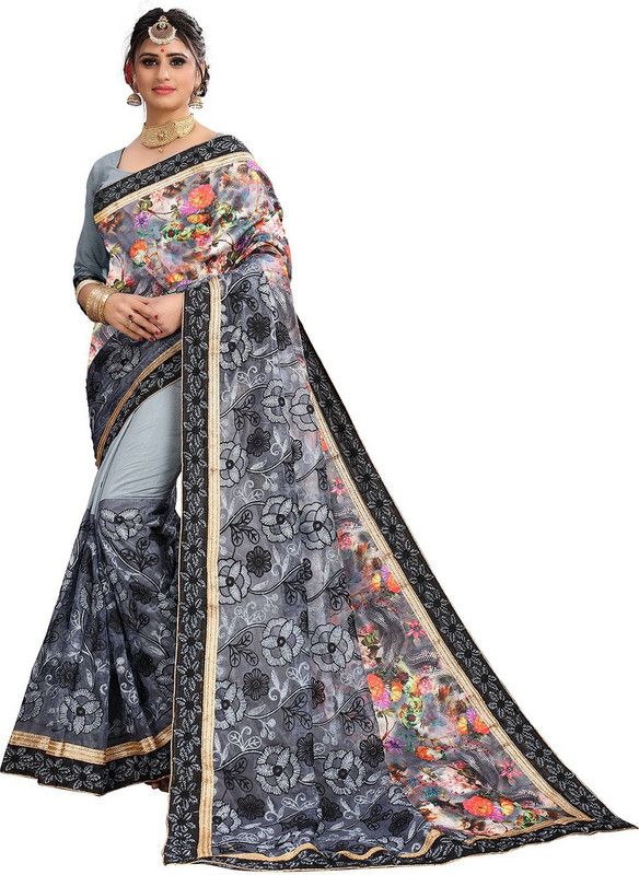 Bollywood Silk Blend, Cotton Blend Saree  (Grey)