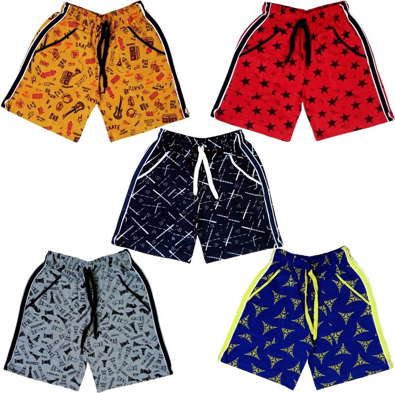 Short For Boys & Girls Casual Printed Cotton Blend  (Red, Pack of 4)
