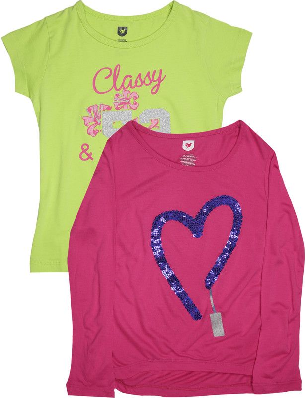 Girls Casual Cotton Blend Top  (Green, Pack of 2)