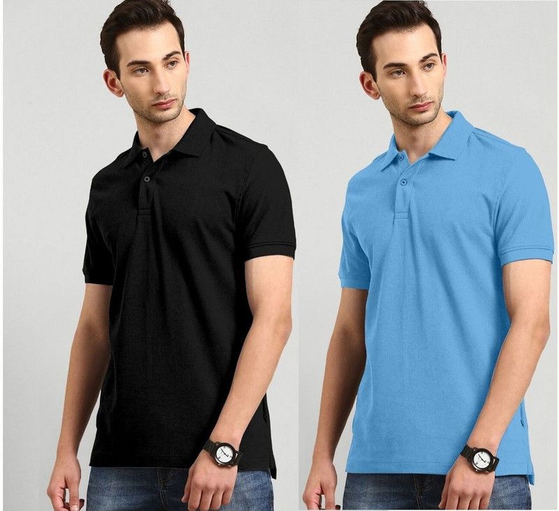 Solid Men Purple, Black T-Shirt  (Pack of 2)