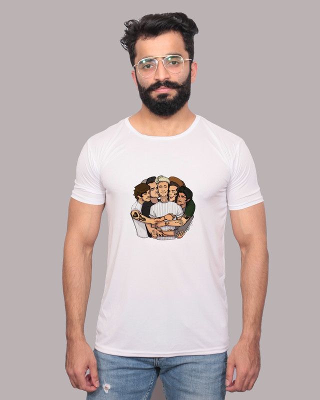 SBBC-764 Men Printed Round Neck Polyester White T-Shirt