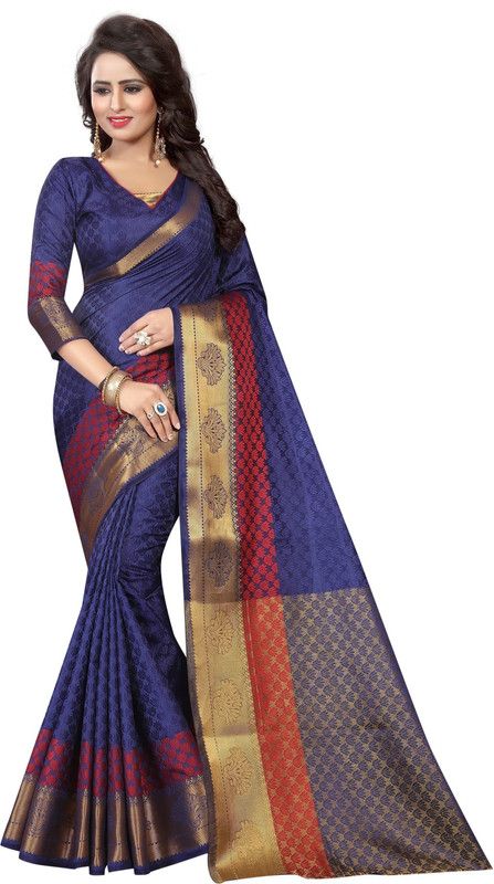 Self Design Bollywood Silk Blend, Cotton Blend Saree  (Blue)