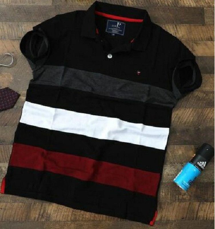 Men Self Design Polo Neck Reversible Cotton Blend Black T-Shirt