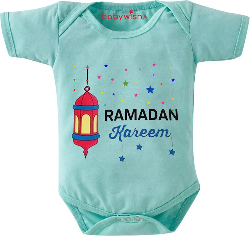 Romper For Baby Boys & Baby Girls Casual Printed, Graphic Print Cotton Blend  (Light Green, Pack of 1)