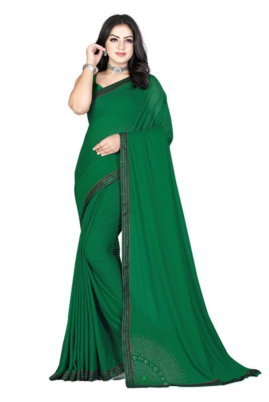 Solid/Plain Assam Silk Lycra Blend Saree  (Green)