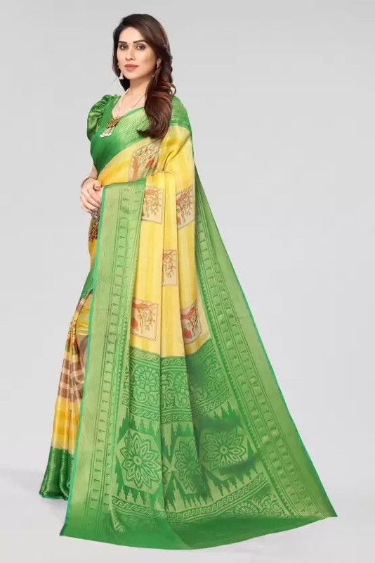 Printed Kanjivaram Chiffon Saree  (Green)