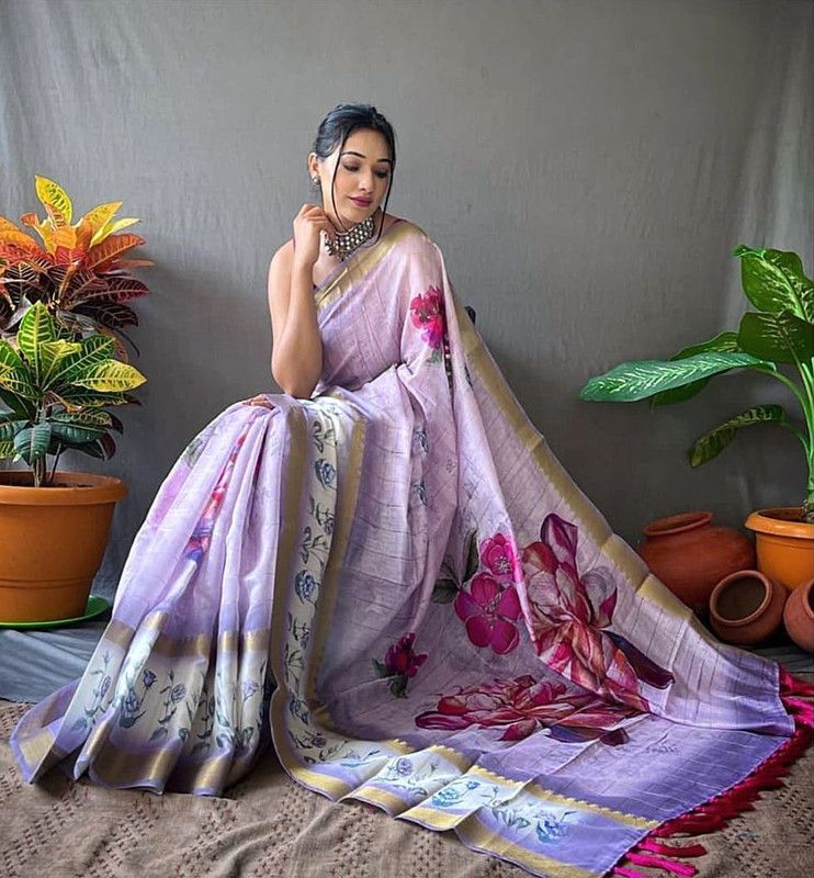 Digital Print Bollywood Jacquard Saree  (Purple)