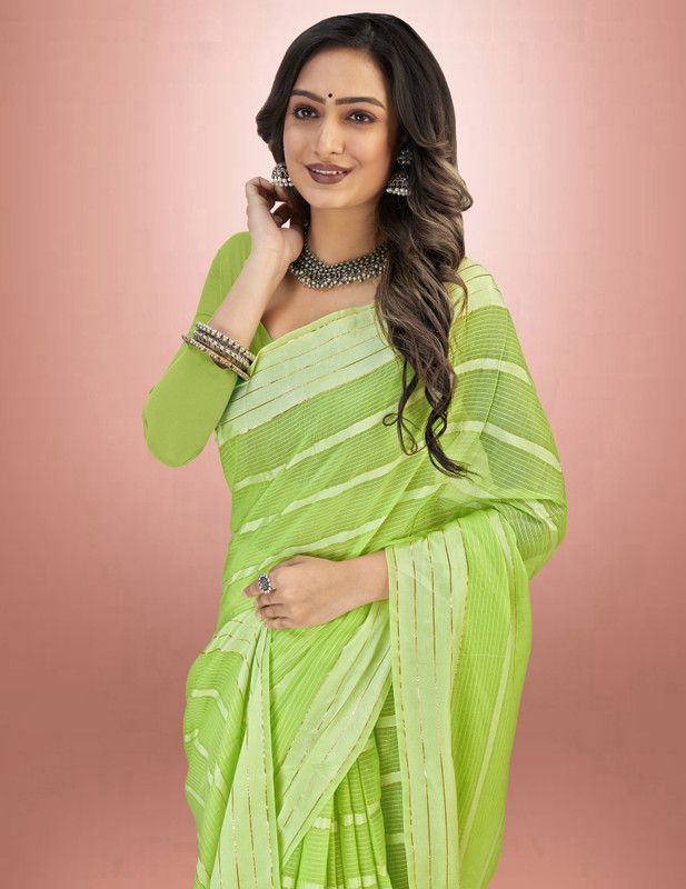 Self Design, Striped Banarasi Cotton Silk, Jacquard Saree  (Light Green)